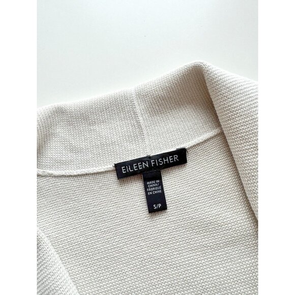 EILEEN FISHER Bone Ivory Silk Cotton Interlock Knit Long Cardigan, Size S - Picture 14 of 16